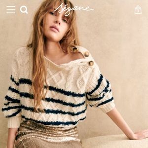 Sezane NWT James Jumper Sweater Ecru Navy Women’s Size XS